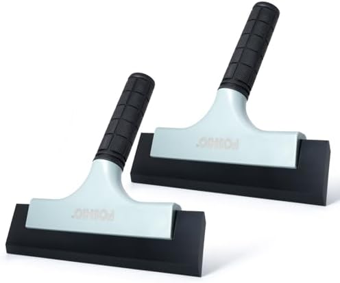 FOSHIO All-Purpose Car Window Squeegee, 2 Pack 8 inch Double Edge Squeegee Blades with Non-Slip Long Handle Car Squeegee for Window Cleaning, Windshield, Tile, Mirror, Shower Squeegee for Shower Doors