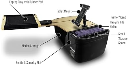 AutoExec AE-RDBS-TM-11M Reach Car Desk for Your Vehicle Workstation and Mobile Office, Back Seat, Natural with Tablet Mount