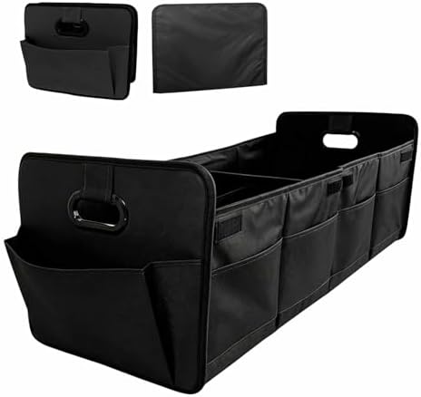 Trunk Organizer, Multi-Compartment Auto Storage Organizer with Reinforced Handles, Foldable Waterproof Oxford Trunk Cargo Storage Box for Most Vehicles, Car Accessory (Black)