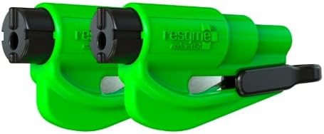 resqme The Original Emergency Keychain Car Escape Tool, 2-in-1 Seatbelt Cutter and Window Breaker, Made in USA, Pack of 2, Lime Green - Compact Emergency Hammer