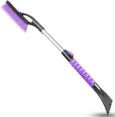 HEEYA Ice Scraper and Brush for Car, Extendable Snow Brush and Ice Scraper for Car Windshield Window, Car Snow Scraper and Brush with Foam Grip for SUV Truck Automobile Vehicle - Purple