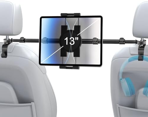 Car Tablet Headrest Holder for iPad - Car Back Seat Headrest Tablet Mount Stand, Road Trip Essentials for Kids, for iPad Pro Air Mini, Galaxy Tabs, Kindle Fire HD, Switch, iPhone, 4-13" Devices