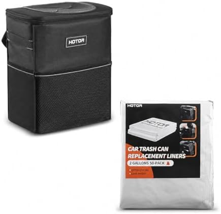 HOTOR Car Trash Can Black and Trash Bags Car Trash Can(2 Gallons 50 Pack)