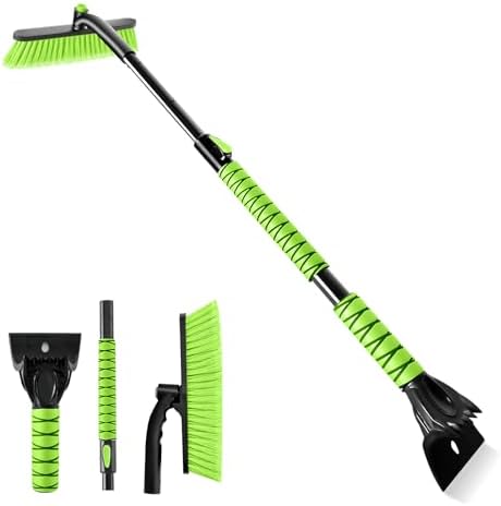 44 in Extendable Snow Brush and Ice Scraper for Car Windshield, Green