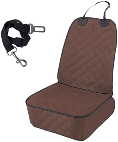 ZIMISI Dog Car Seat Cover, Waterproof & Scratch Proof Car Seat Protector with Side Flaps, Nonslip Front Car Seat Covers with Safety Belt, Universal Dog Mat for Cars, SUVs, Trucks (Coffee)