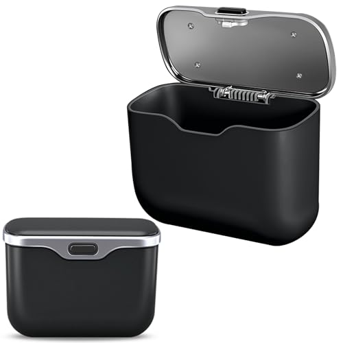 Car Trash Can with Lid, Leakproof Auto Garbage Bin, Waterproof Car Trash Bag Holder with PU Leather Top for Back of Seat/Door, Fit for SUVs, Sedans, Trucks Black