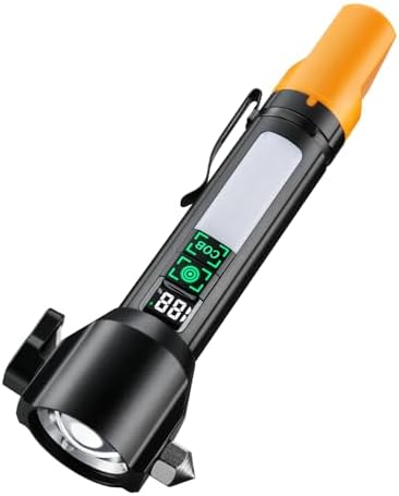 Car Window Breaker Seatbelt Cutter with LED Flashlight, Rechargeable Emergency Hammer, Glass Breaker Tool, Strobe SOS Beacon, USB-C Charging
