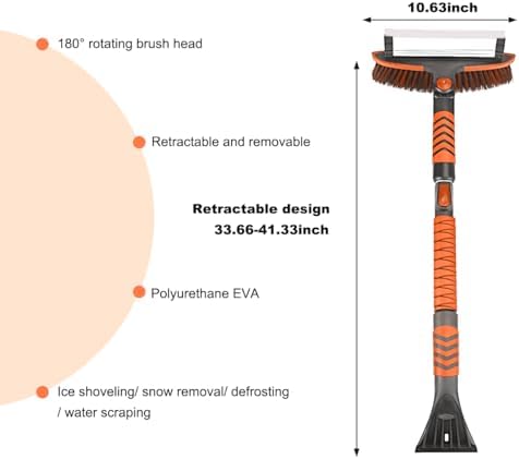 Yourkar 41" Extendable Ice Scrapers for Car Windshield, 3 in 1 Ice Scraper and Snow Brush for Car Windshield with Foam Grip, Car Snow Removal Equipment for Cars SUVs Trucks