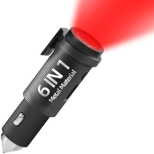 Car Window Breaker Tool, Window Breaker Seatbelt Cutter, Mini Metal Safe Hammer Car Window Breaker, 6 in 1 Car Emergency Kit Includes 18W USB Car Charger & 3-Colour LED Rechargeable Flashlight