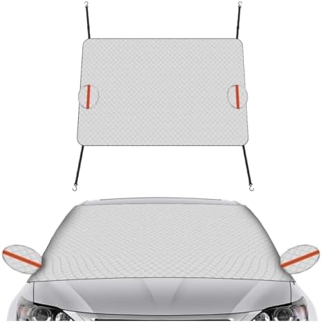 Magnetic Car Windshield Snow Cover, Extra Large Auto Ice Guard Windshield Cover with Side Window & Side Mirror Protector, Safe Reflective Vehicle Winter Exterior Accessories (Silver)