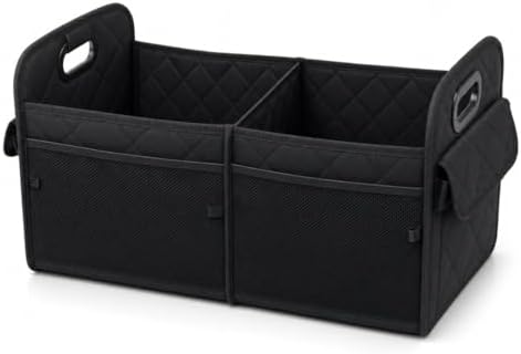 Car Organizer Caddy Oxford Quilted Trunk Organizer, Waterproof Storage Tote with Handles for Front Seat, Backseat, SUV, Truck, Van, Black