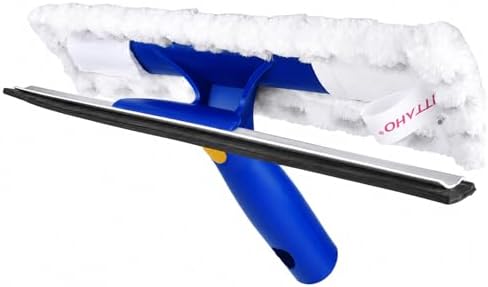 2-in-1 Window Squeegee and Microfiber Window Washer,Window Cleaning Tool for Car Windshield,Shower Glass Door,Bathroom Tile-Creative Swivel Style(Extension Pole Sold Separately)