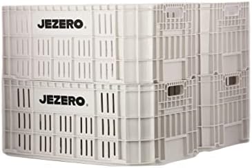 JEZERO Harvest Storage Crate | Stackable Plastic Tote Box for Fruit & Vegetables, Kitchen, Pantry, Closet, Car & Outdoor Use | Open Utility Bin, White, 6-Pack, 20" x 12" x 8"