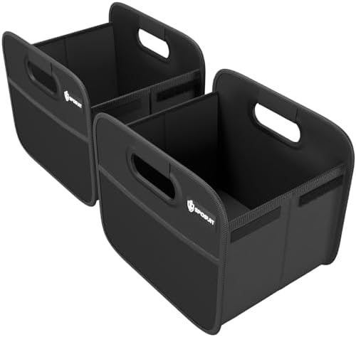 Sposuit Trunk Organizer for Car - Collapsible Split Trunk Storage with Reinforced Handles, SUV Trunk Organizers for Grocery Cargo(Black, 2Pack)