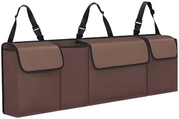 Car Trunk Organizer, Waterproof Backseat Hanging Large Storage with Adjustable Straps, Collapsible Cargo Bag with 4 Pockets, Car Interior Accessories for Truck, SUV, MPV (Brown)