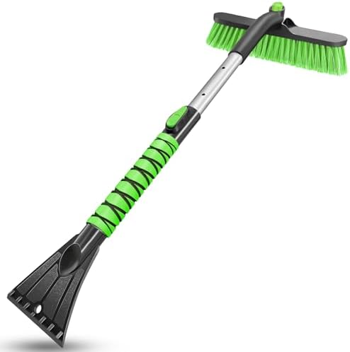 HEEYA Car Ice Scraper with 12.6 Inch Large Brush Head, Snow Brush and Ice Scraper for SUV Windshield Window, Extendable Snow Scraper for Truck Automobile Vehicle - Green