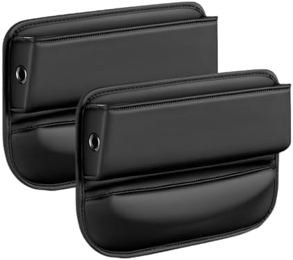 2 PCS Car Seat Gap Filler Organizer, Leather Front Seat Side Console Gap Filler, Anti-Slip Strap Center Console Organizer with Card Slots, Universal for Car, SUV, Truck (Black)