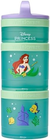 Whiskware Disney Princess Stackable Snack Containers for Kids, 3 Stackable Snack Cups for School and Travel, Ariel and Flounder