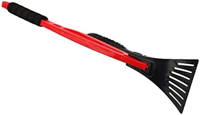 Ice Scraper and Snow Brush Combo, Long Handle with Squeegee and Brush, for Car and Windows, Winter Cleaning Tool (Red)