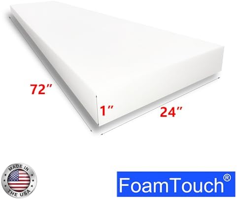 FoamTouch High Density Upholstery Foam (1" x 24" x 72"), 1.79LB Density-45LB ILD, Made in USA – Ideal for Couch Cusions, Chair Cushions, Bench Cushions and Varity of Upholstery Projects