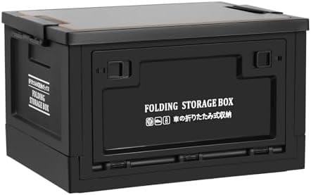 Collapsible Storage Bins with Lids, Portable Foldable Box with 2 Side Doors, Organizing Stackable Storage Cases Large Heavy Duty Utility Crates for Camp Fishing Car RV Office (Extra Large-45L)
