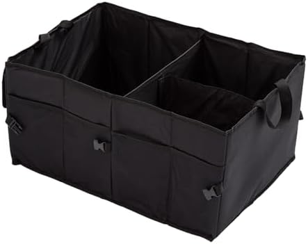 Trunk Organizer for Car Foldable Sturdy Style with 3 Compartments Holds Auto Accessories Tools Automotive Consoles and Organizers For Vehicle Trunk Storage (Black)