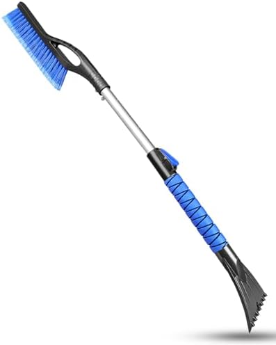 33'' Snow Brush and Ice Scraper for Car Windshield, Aluminum Extendable Snow Removal Tool for Car Window with Foam Grip, Soft Broom Head for Car SUV Vehicle Winter Accessories
