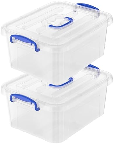 9 Quart Clear Storage Latch Bins with Lids/Handle, Plastic Clear Stackable Box, 9-Liter (2 Pack)