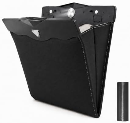 LED Car Trash Can, Leather Garbage Bin (Black)