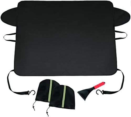 Xgunion Car Windshield Snow Cover for Ice and Snow- Durable 600D Oxford Fabric with Side Mirror Covers Ice Scrapers Waterproof Windproof Dustproof Windshield Covers Universal Fit for Most Vehicle