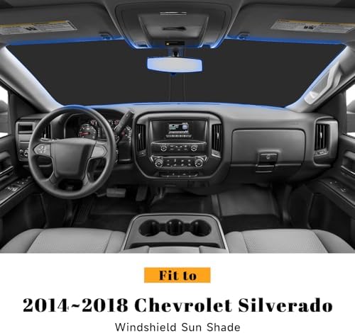 Car Windshield Sun Shade for Chevy 2014-2018 Silverado 1500 & for GMC 2014-2018 Sierra 1500 Accessories (OEM Design) Reflective Foldable Heat Insulation Sunshade for Ultimate Protection