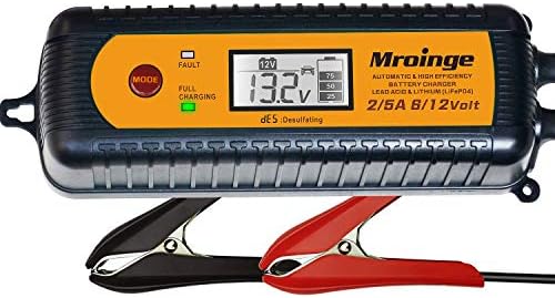 Smart Battery Charger, Mroinge 5A 6V/12V Automatic Battery Charger/Maintainer/Desulfator for Cars, SUVs, Trucks and More, Suitable for Charging Lead-Acid & Lithium (LiFePO4) Batteries