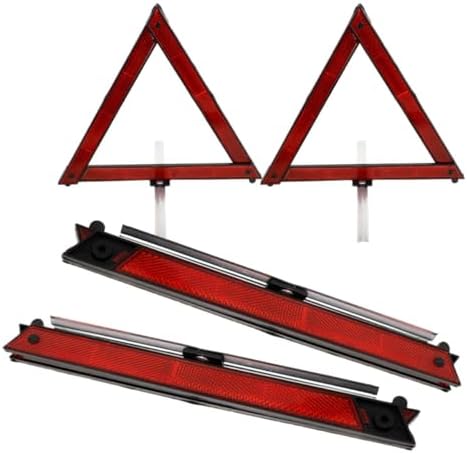 HOMSFOU 4pcs Red ABS Triangle Warning Signs for Car Roadside Safety