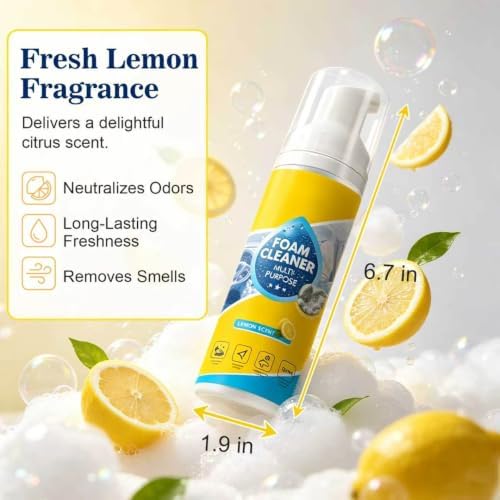 4-in-1 Multi-Enzyme Foam Cleaner, Multi Purpose Foam Cleaner, No Rinse Foam Cleaner for Car Interior, Kitchen Grease, Bathroom Tiles, Fabric Care and Multi Surfaces(2pcs)