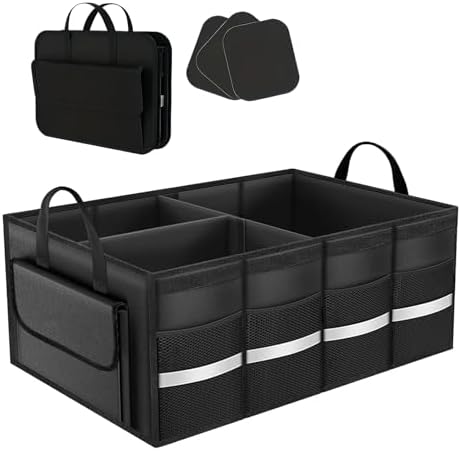 CloudDream Trunk Organizer for Car,70L Large Foldable Waterproof Organizer for SUV,Truck, Van & Sedan,3 Compartments, Black (Black-23.6")