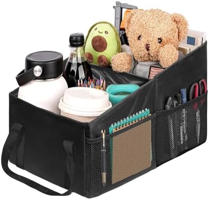 Car Organizer, Car Backseat Organizer for kids, Car Organizer with Divide, Handles and Multiple Mesh Pockets, Passenger Seat Organizer, Travel Accessories Collapsible Small Car Seat Storage Caddy