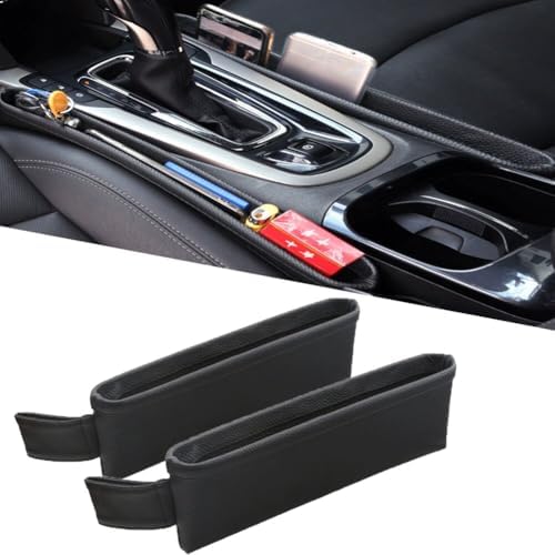 Tumecos Car Seat Pockets PU Leather Car Console Side Organizer Seat Catcher Holders Compatible with Phone Key Wallet Phone Sunglasses 2 Pack (Black)
