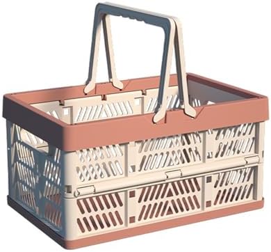 Foldable Handle Storage Crate Bin - 20L Collapsible Plastic Crate Stacking Storage Basket - Pink & Rose M