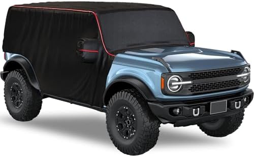 MZS Cab Cover Compatible with Bronco 4 Door 2021-2026, 600D Waterproof Bronco Cover with Driver Door Zipper 8 Gust Hook Car Half Cover Windproof Sun Snow Rain Scratch Protection