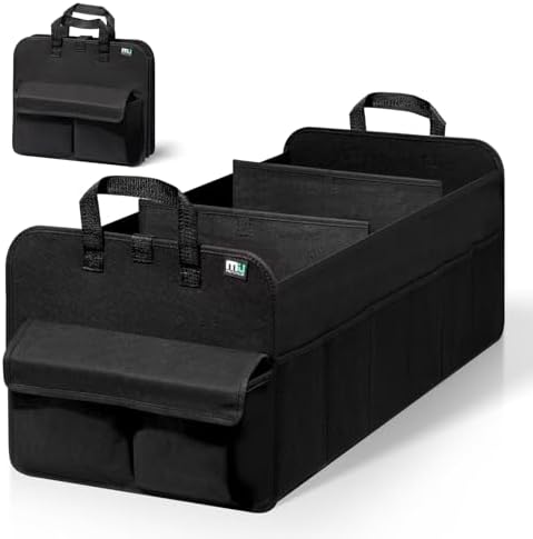 MIU COLOR Trunk Organizer for SUV, Collapsible Car Organizer with 12 Pockets, Non-Slip Bottom, Storage Organizer for Sedan, Van, Jeep, Grocery, Car Accessories, Large 3 Compartments, Black,32"×13"×12"