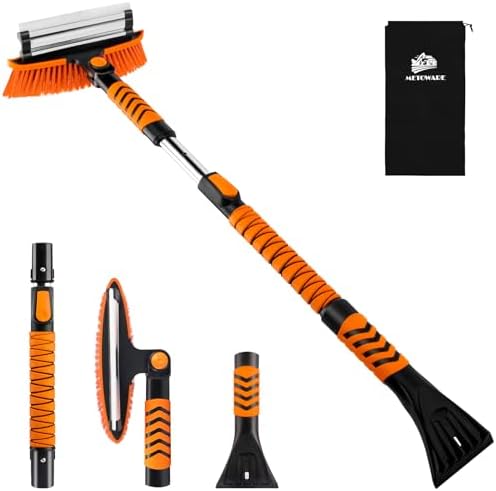 METOWARE 44'' Snow Brush and Ice Scrapers for Car Windshield, Extendable Snow Brush for Car with Ergonomic Foam Grip and 360° Pivoting Brush Head for Car SUV Truck