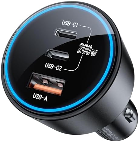 USB C Car Charger Fast Charging 200W, Dual PD 100W Type C Car Charger,