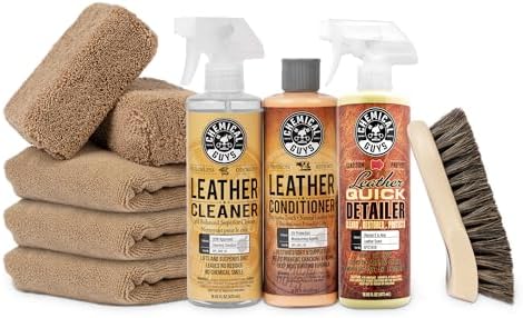 Chemical Guys, 9-Piece Leather Cleaner & Conditioner Kit for Car Interiors | Cleans then conditions seats, furniture, jackets and boots, brushes and towels included for many leather types