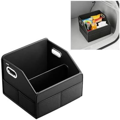 HZEL Car Seat Organizer, Foldable Multifunctional Vehicle Front and Back Seat Floor Storage Box with Metal Handle, Collapsible Automotive Interior Caddy Organizer, Universal for SUV Van Truck