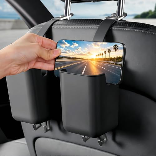 Car Backseat Cup Holder with Headrest Hooks (1PCS Black)