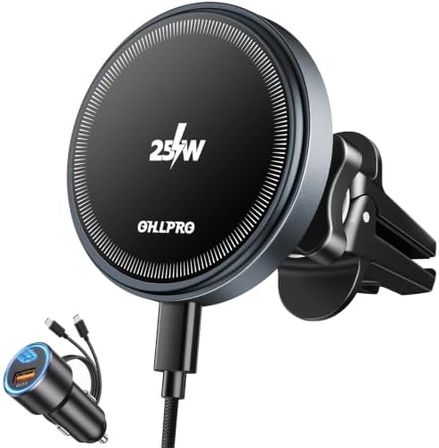 OHLPRO 25W MagSafe Car Charger Mount, Magnetic Wireless Car Charging Holder