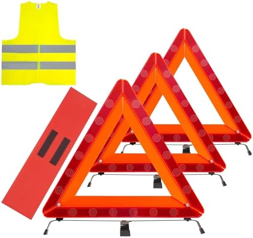 AYKRM 3Pack Car Warning Triangle Heavy Reflective Warning Road Safety Triangle Kit Suitable for car Breakdown and Temporary Parking on the Road.