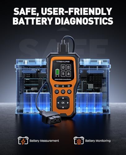 Car Battery Jump Starter with OBD2 Scanner 5000A, Car Battery Jumper Starter Portable (All Gas/10L Diesel), 12V Jump Box Jumper Cables, Code Reader for Check Engine Light, Diagnostic Tool