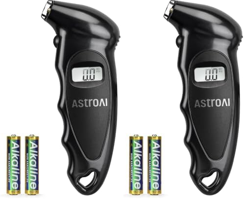 AstroAI Digital Tire Pressure Gauge 200 PSI, Industrial Tire Gauge Calibrated to ANSI B40.7 Grade 2A (±0.5%), AAA Batteries, for Light Trucks, Pickup Trucks, SUVs, Cars (Black) (Pack of 2)