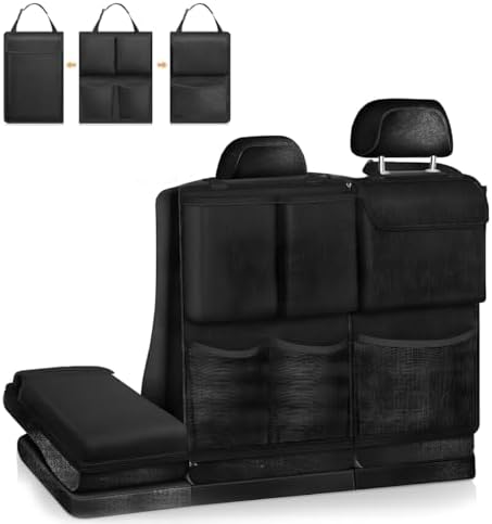 Hanging Car Trunk Organizer, Detachable Seat Back Storage Bag with Lids & 7 Large Pockets, Waterproof Space Saving Cargo Hanging Storage Container for Cars SUVs Vans (Black)